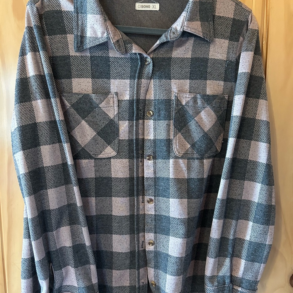 Ci Sono Blue and Gray Plaid Button Down Shirt